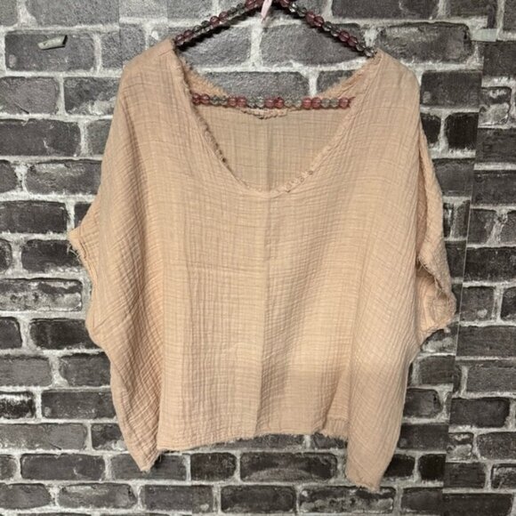It is well Organic Short Sleeve Gauze Top peach shirt - Picture 1 of 9